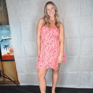 Ditsy Floral Frill Trim Tie-Shoulder Dress